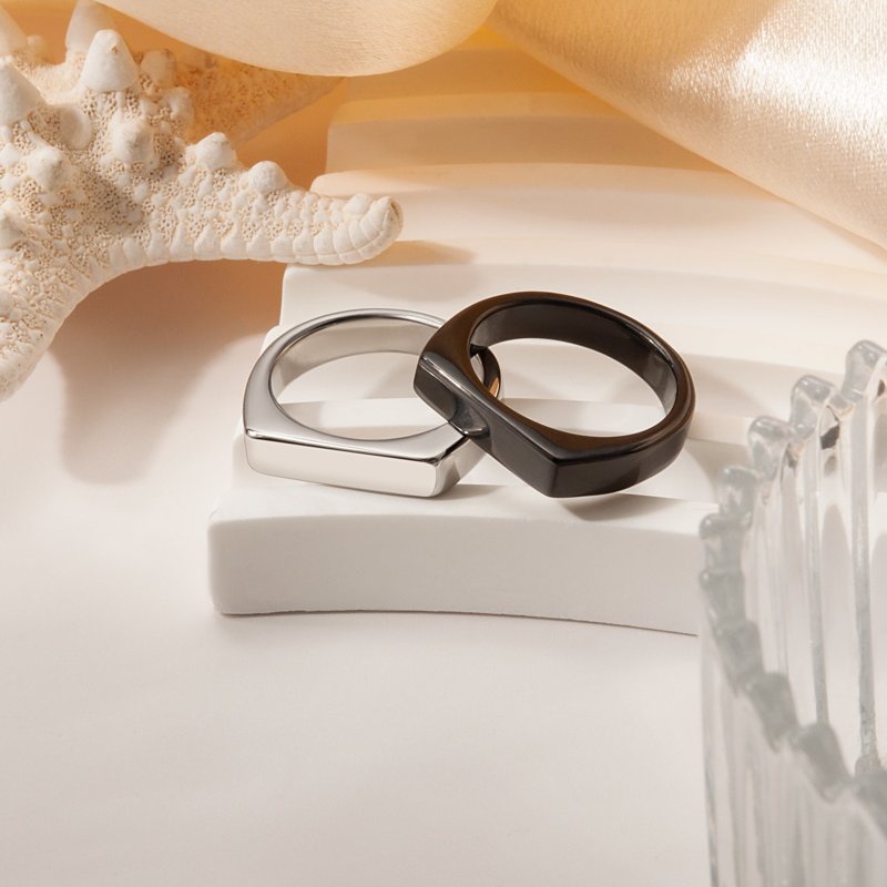 Stainless Steel Horizontal Bar Ring - Signet Style - US Sizes 5-12