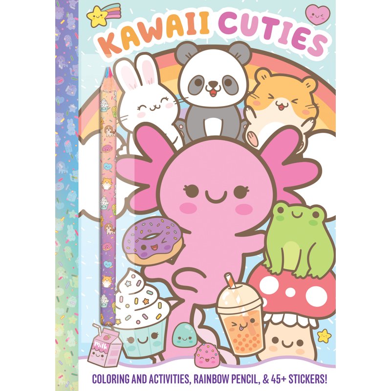 Kawaii Coloring Book with Rainbow Pencil & Stickers - 64 Pages for Kids