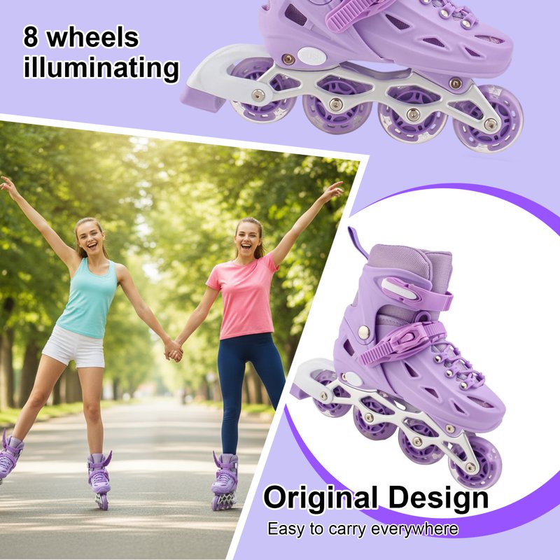 Adjustable Inline Skates for Women and Girls with Illuminated Rainbow Wheels