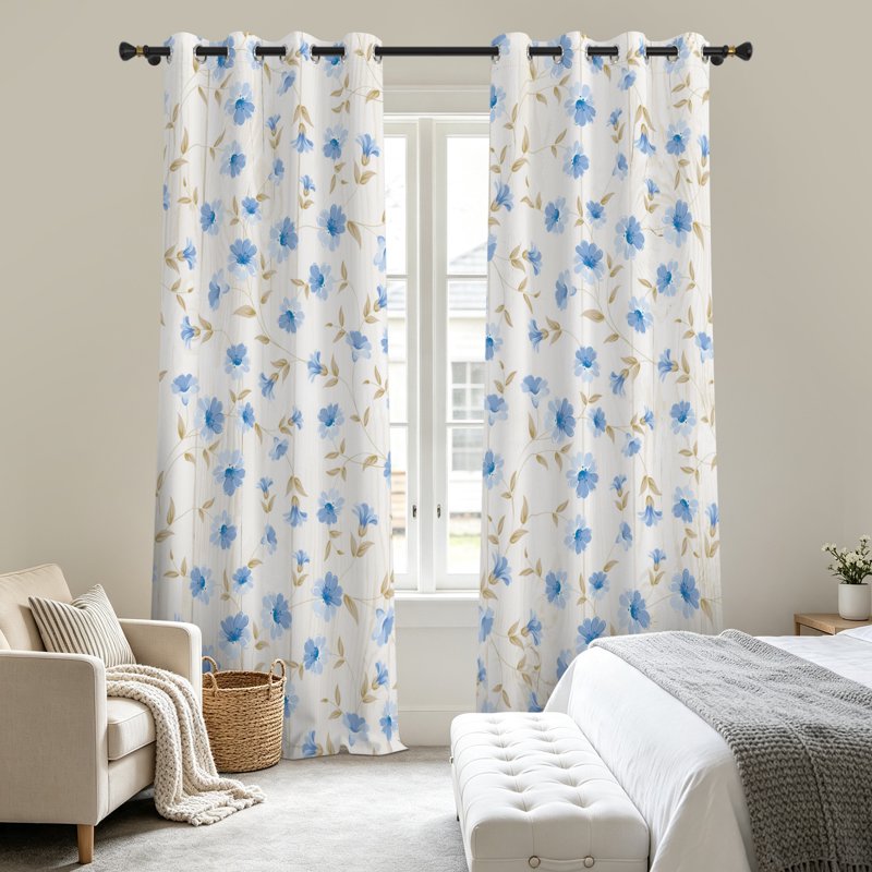 Blackout Curtains with Thermal Insulation - Floral Farmhouse Grommet Drapes, Multiple Sizes