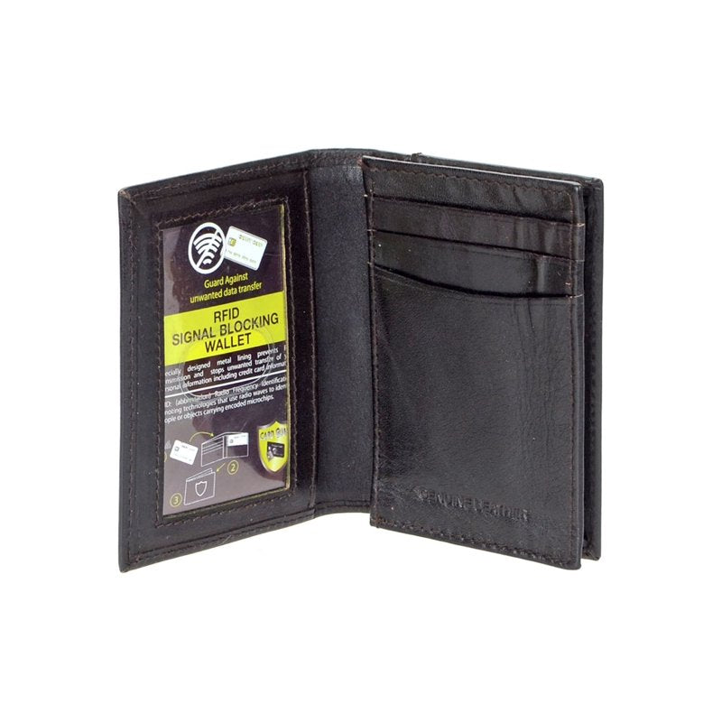 RFID Signal Blocking Leather Wallet Card Case - Large Capacity Men’s Slim Bi-Fold