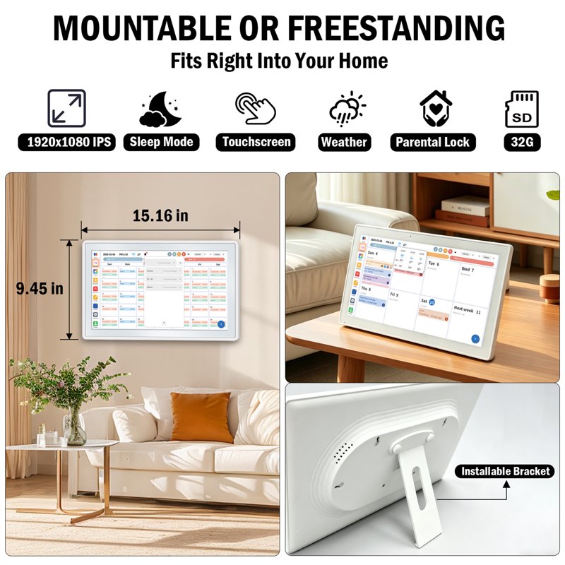 15.6-Inch Digital Wall Calendar with Touchscreen Family Organizer