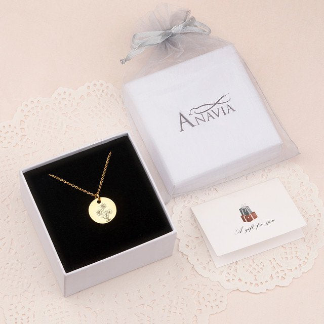 Personalized Birth Flower Necklace - Customizable Pendant for Mom & Gift