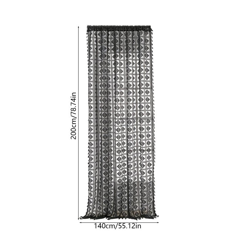 Black Sheer Embroidered Curtains 55x79 Inches Openwork Semi Shade Drapes