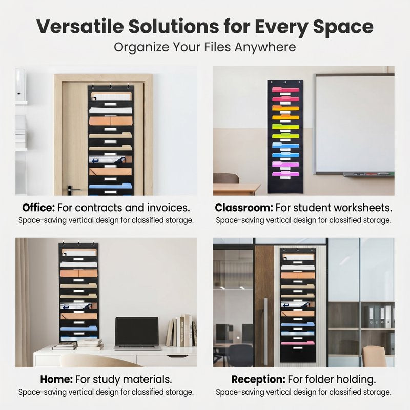 10-Tier Wall Mount File Organizer for Office & Classroom - Heavy Duty Vertical Storage