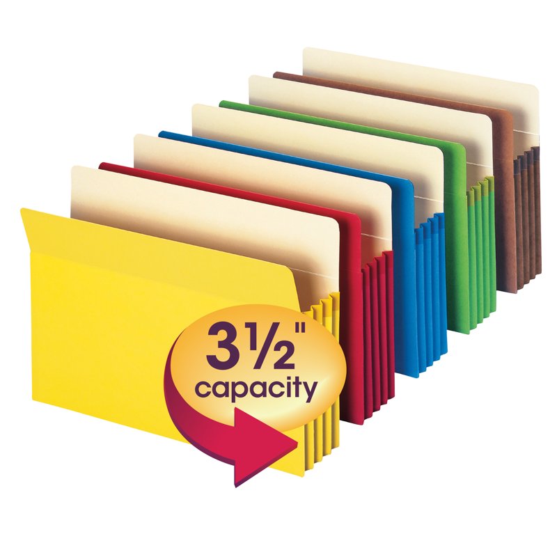 File Pocket with Straight-Cut Tab and 3-1/2 Inch Expansion - Assorted Colors, Pack of 5