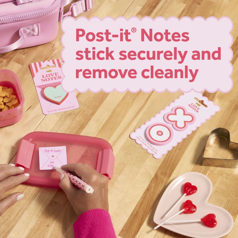 Post-it Heart Stamp and Pink Envelope Love Notes Set - Valentines Day Gift