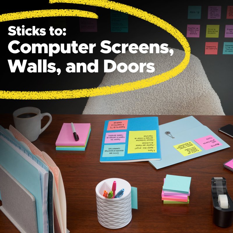 Post-it Super Sticky Notes for Office & Reminders, 4x5 inches, 4 Pads