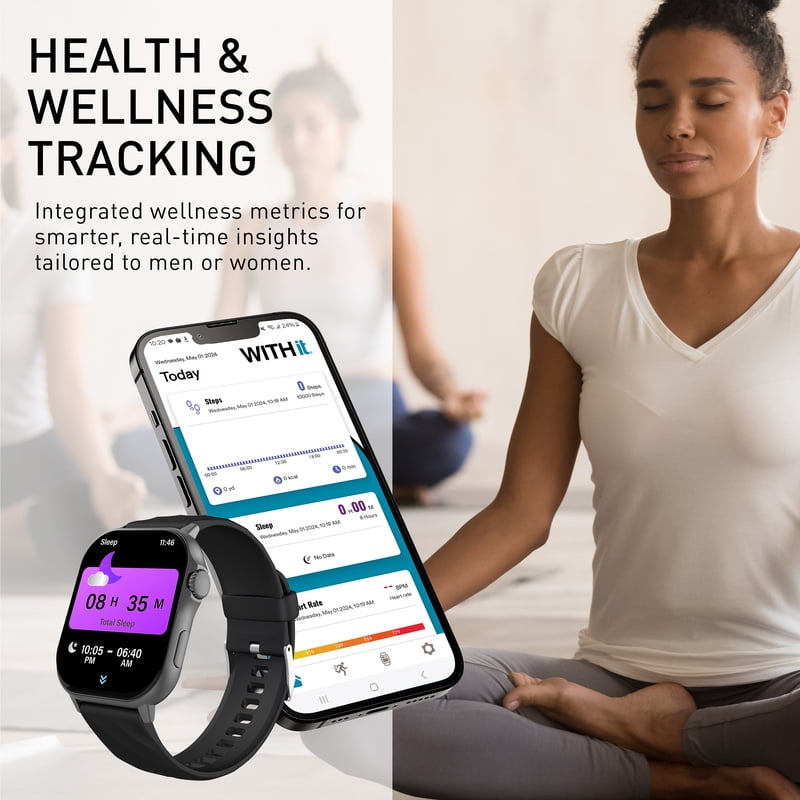 Unisex AMOLED Touchscreen Smartwatch with Silicone Band - Fitness & Health