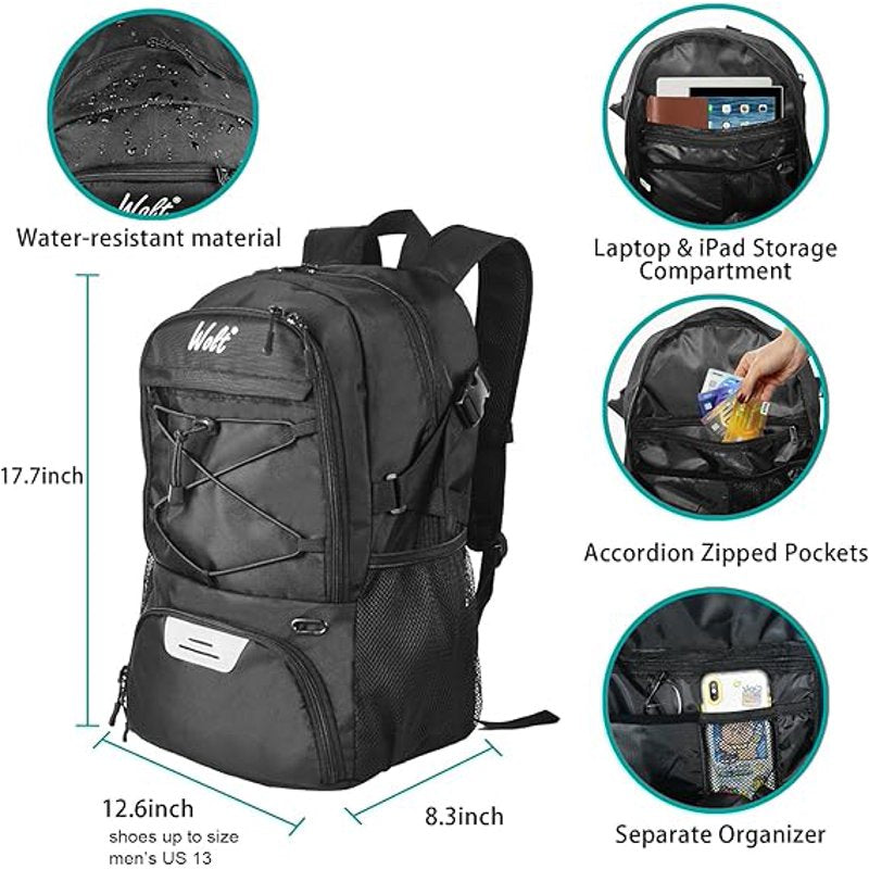 Basketball Backpack with Ventilated Shoe & Ball Compartments 34L Waterproof
