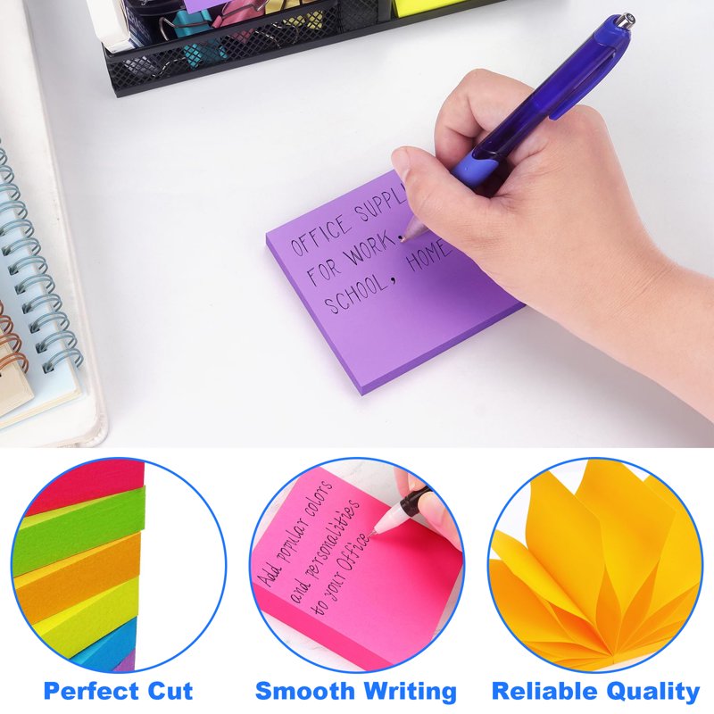 Multicolor Sticky Notes Set - 24 Pads, 1200 Sheets, 3x3 Inch Self-Stick Notes for Office & Home