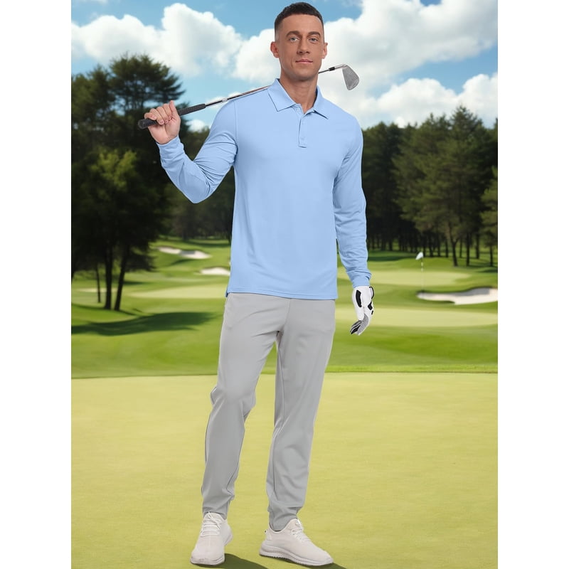 Men's Golf Polo Shirts Long Sleeve UPF 50+ Lightweight Quick Dry Casual Tops