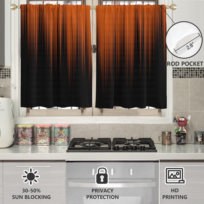 Orange and Black Ombre Window Curtains for Kitchen Living Bedroom - 1 Pair, 27.5" W x 36" L, Gradient Fabric