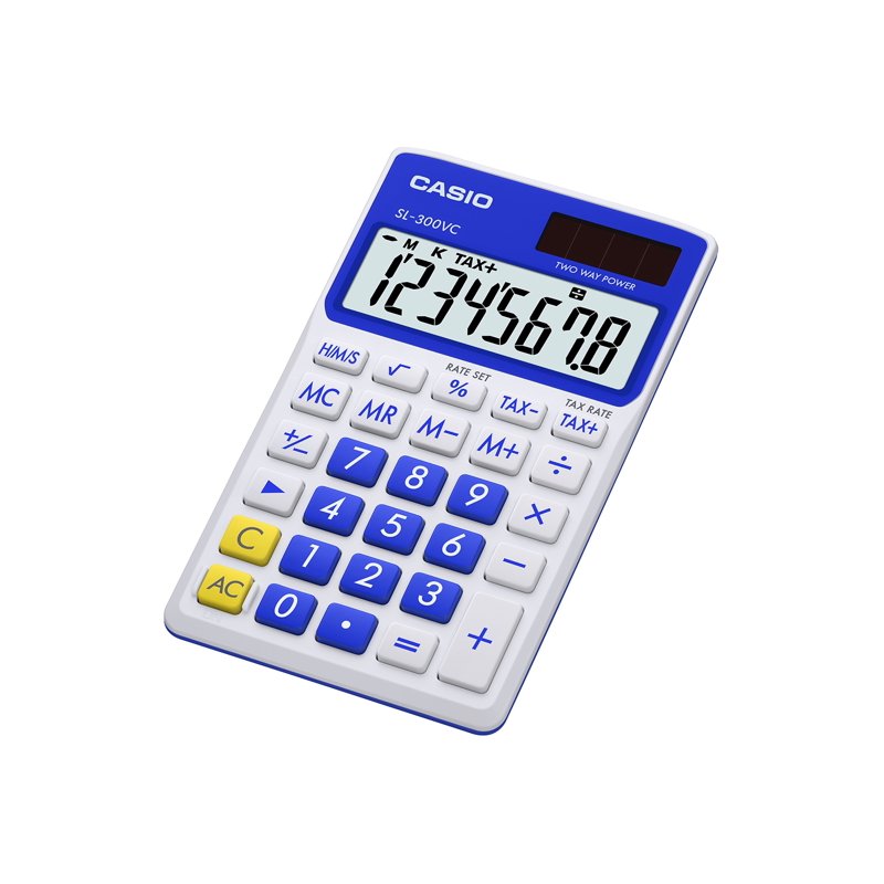8-Digit Solar Power Calculator with Protective Wallet Case - Blue