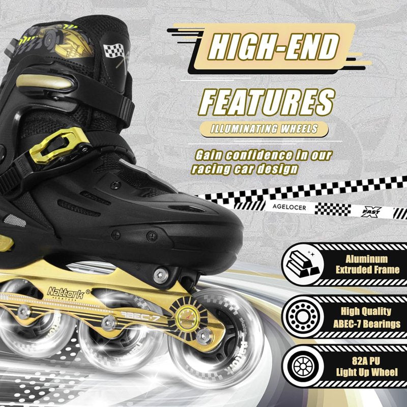 Adjustable Kids Inline Skates with Flashing Wheels for Boys & Girls