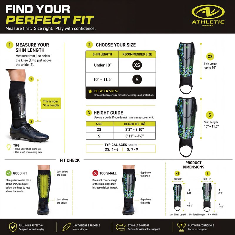 Athletic Works Small Soccer Shin Guards for Kids - PP Shell, Black/Blue/Green (Variation 2, S)
