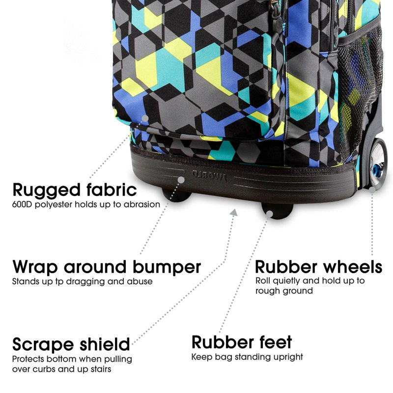 20 Inch Rolling Laptop Backpack with Wheel & Storage for School & Travel