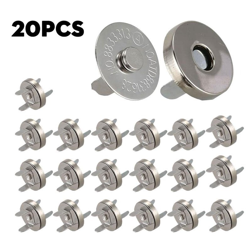 Magnetic Purse Clasps Snaps Buttons - Alloy Round Closure for Handbags & Wallets - Pack of 20