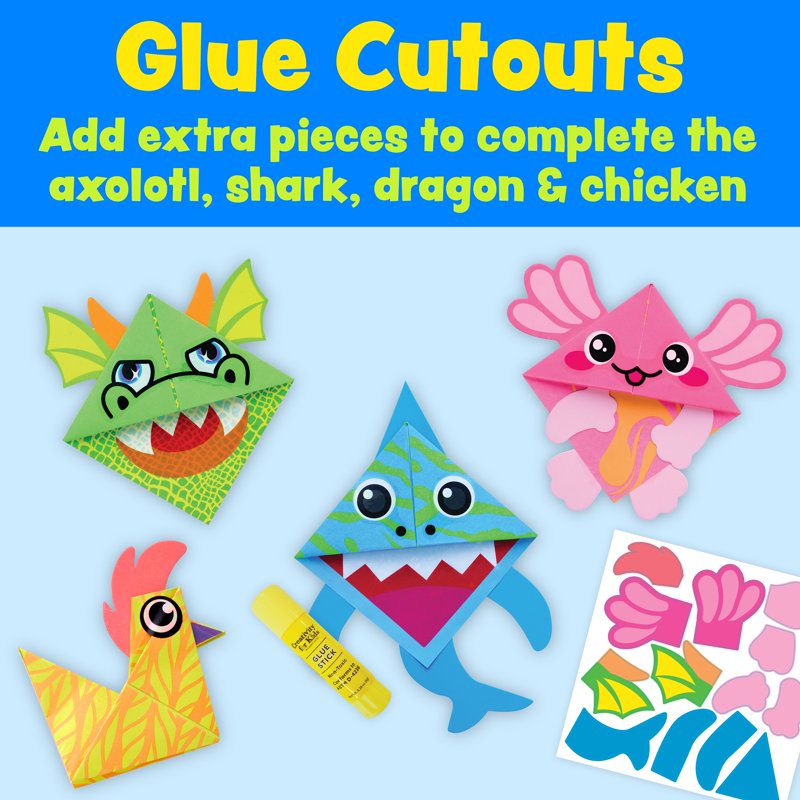 Kids Origami Craft Kit with Bright Double-Sided Paper & Stickers - Ages 7+
