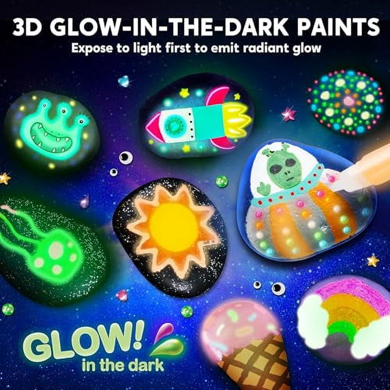 Glow in the Dark Rock Painting Arts & Crafts Kit for Kids - Creative Halloween Gift