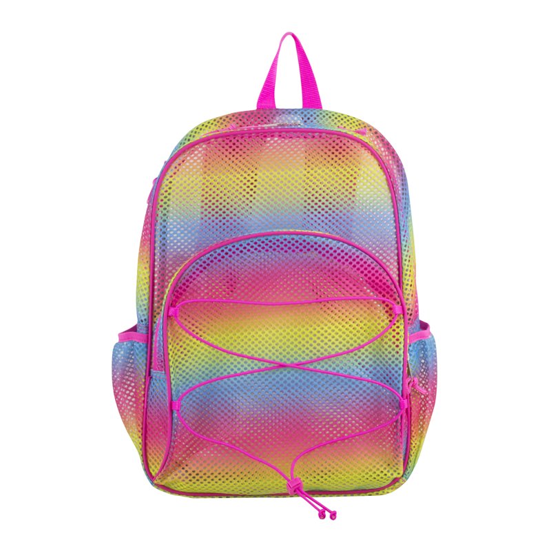 Unisex Mesh Bungee Backpack with Padded Shoulder Straps - Rainbow Ombre