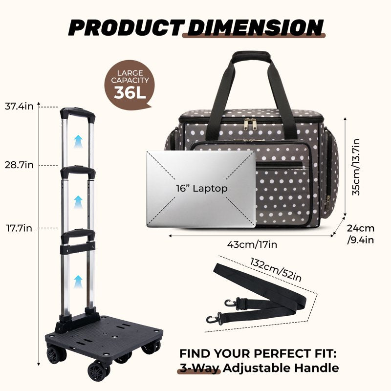 Rolling Sewing Machine Carrying Case Organizer with Removable Bottom Pad