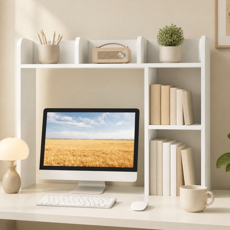 3-Shelf Modern Desk Bookcase with Open Compartments - White, 29 inches