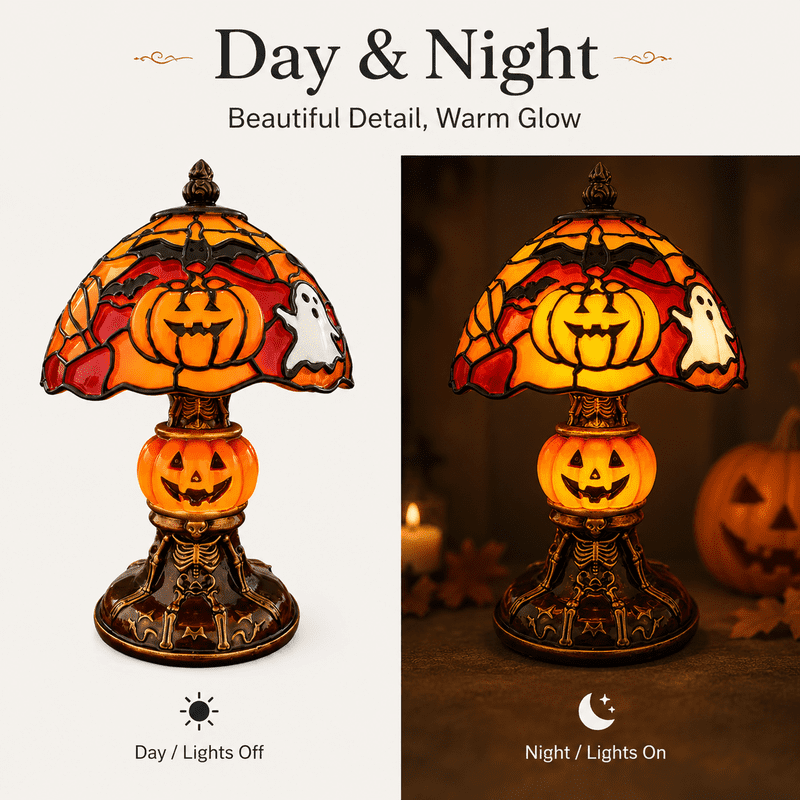 Halloween Pumpkin Ghost Table Lamp 7-Inch Jack O Lantern Desk Light for Shelf Bedroom Decor