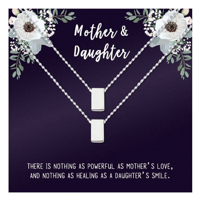 Matching Mom and Daughter Necklace Set - Silver Cube & Infinity Rings Gift