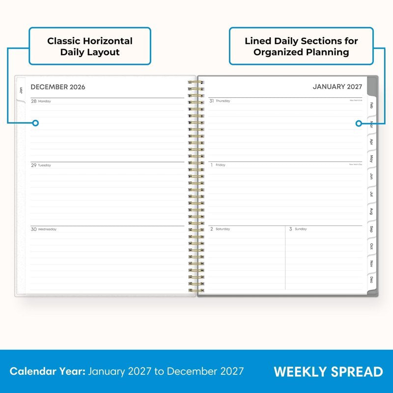 2027 Weekly & Monthly Planner Calendar - All Patterns, 8.5 x 11, Durable Wire Binding