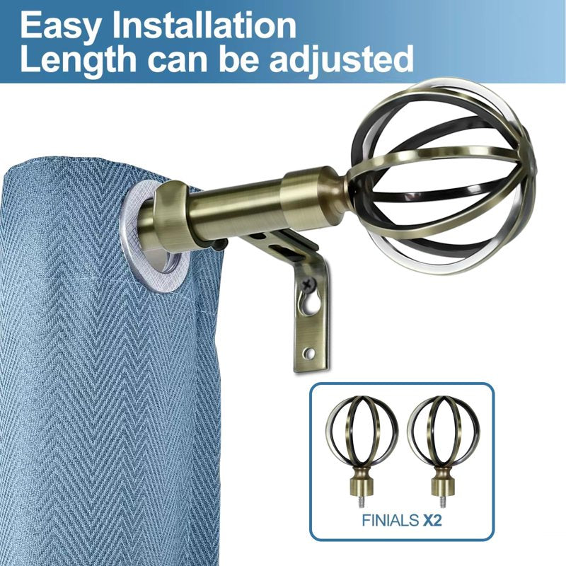 Heavy Duty Steel Cage Curtain Rod with Decorative Finials - 84-120 Inch