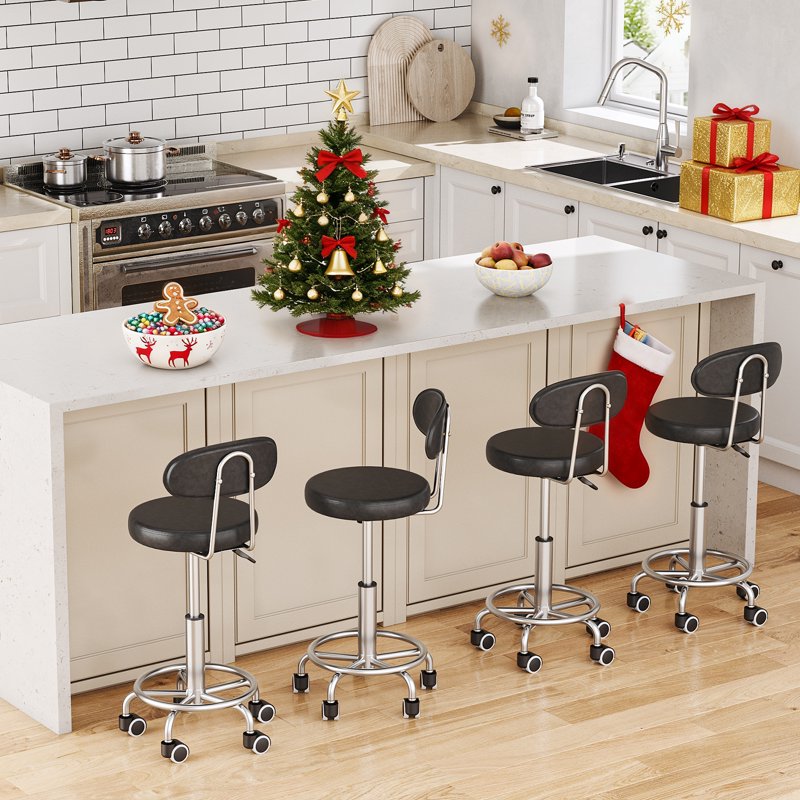 Height Adjustable Rolling Stool with Low Back and 360° Rotation - Black