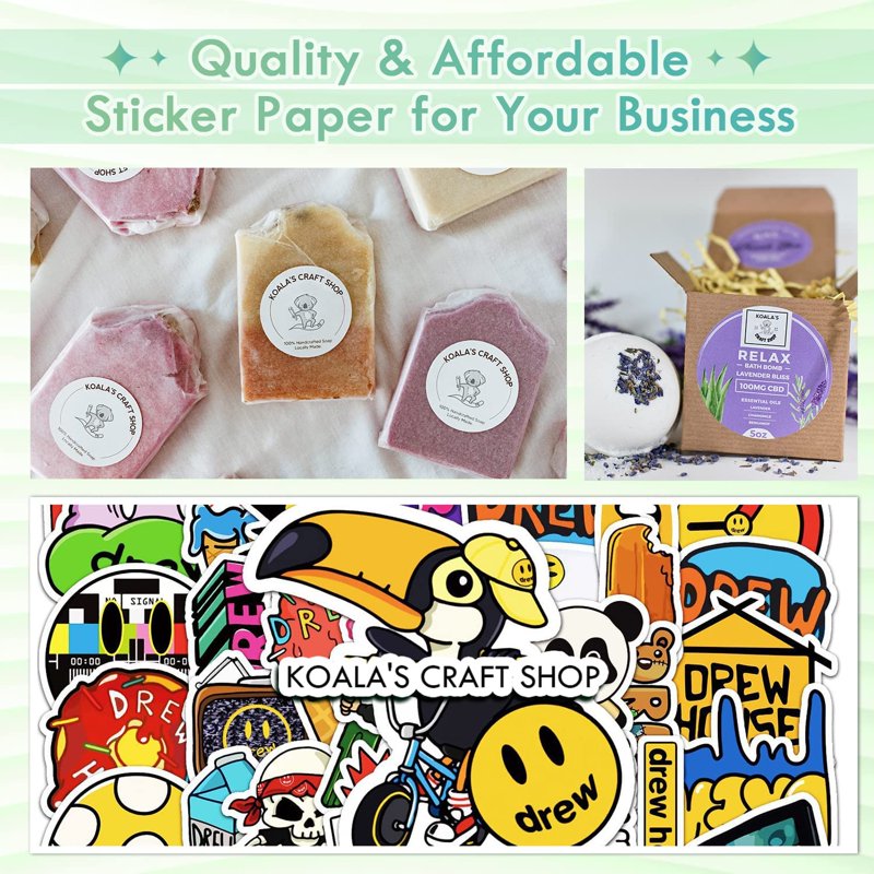 Printable Vinyl Sticker Paper for Inkjet 100 Sheets Waterproof Matte White 8.5x11