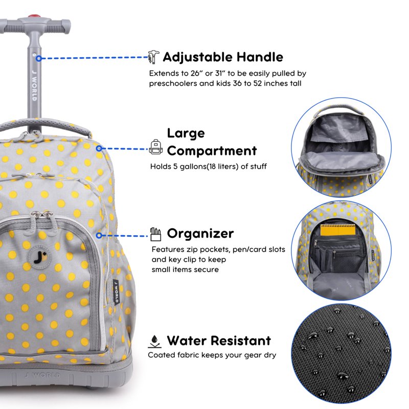 Kids Rolling Backpack with Insulated Lunch Bag - School & Travel