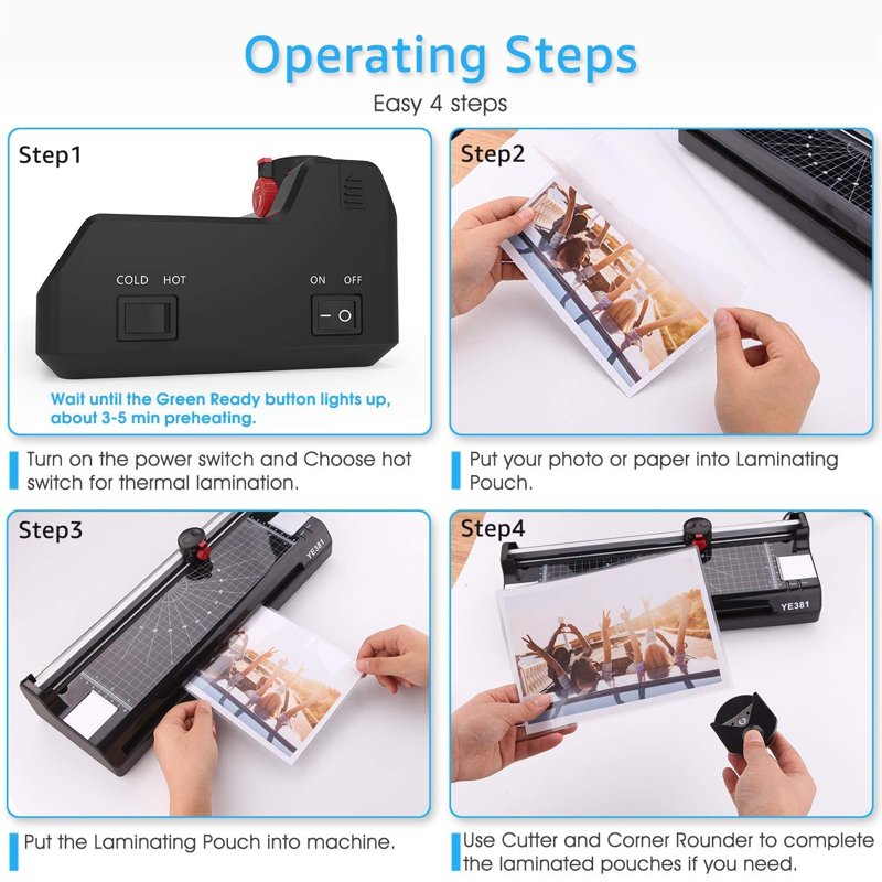 A3/A4/A6 Laminator Machine with 50 Pouches, Paper Trimmer & Corner Rounding
