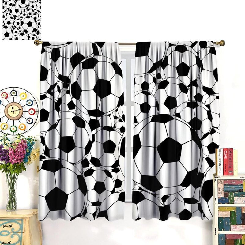 Kids Soccer Pattern Window Curtains - Insulated Thermal Drapes for Bedroom Nursery Classroom - 2 Panels
