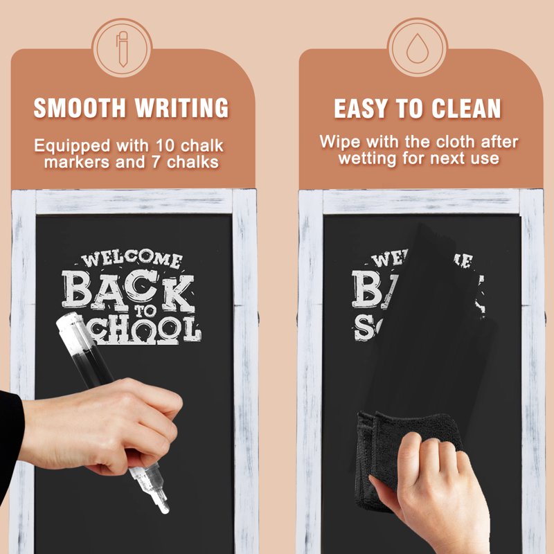 Large Magnetic A-Frame Chalkboard Sign 40x20 Inches Double Sided White Wooden Frame