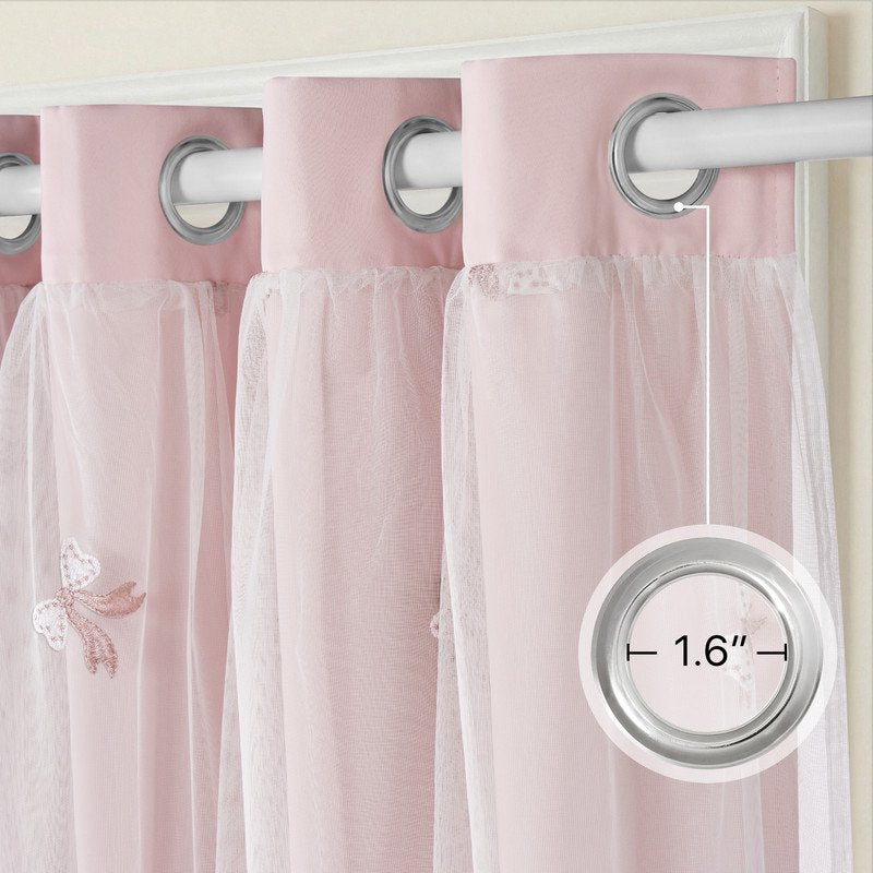 Blackout Pink Curtain for Girls' Bedroom - Insulated Romantic Window Drape, 2 Panels