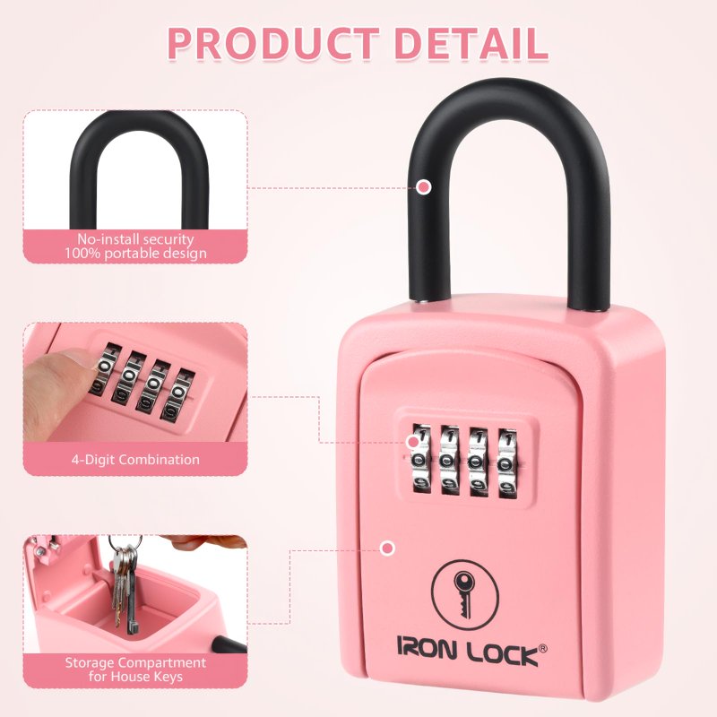 Portable Key Lock Box with U Shackle and Combination Lock - Waterproof Metal Safe for Outside Use