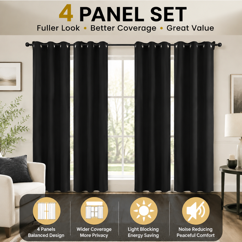 Blackout Thermal Insulated Grommet Curtains for Bedroom & Living Room - Pack of 4