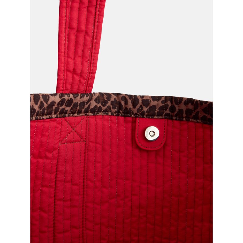 Women's Quilted Tote Bag with Allover Print and Gingham Accents