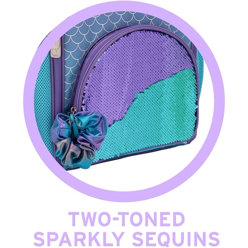 Softball Backpack with Ombre Mermaid Print & Flip Sequins - Adjustable & Water Bottle Sleeve