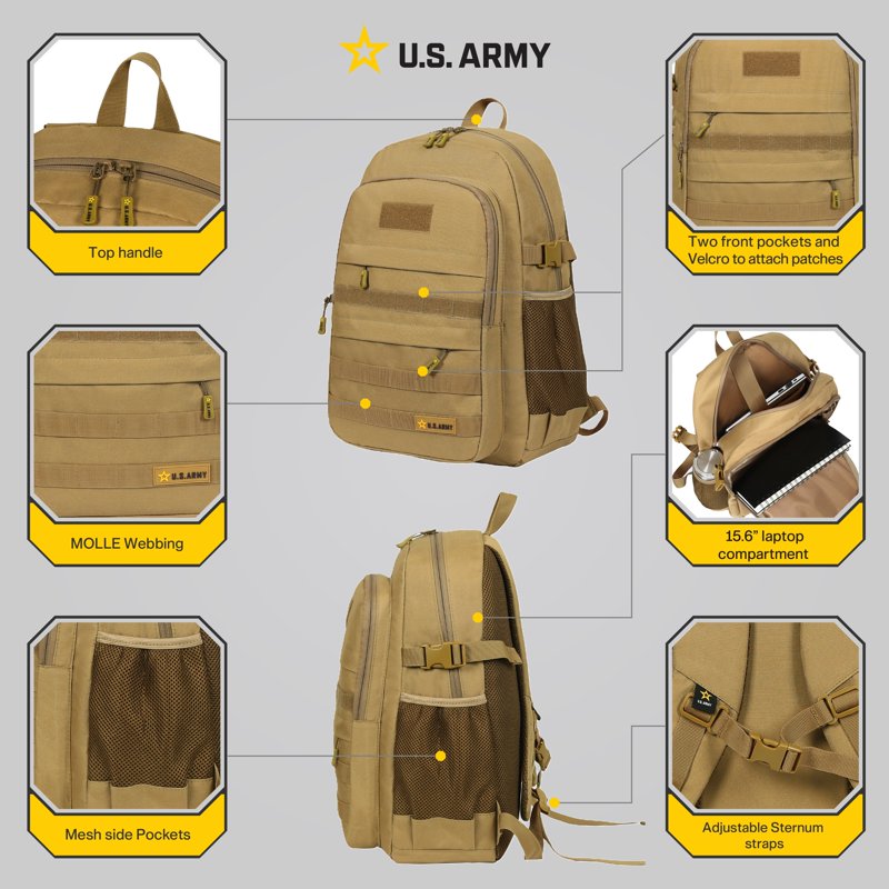 Tactical Laptop Backpack with MOLLE Webbing 22L Water-Resistant Military-Style