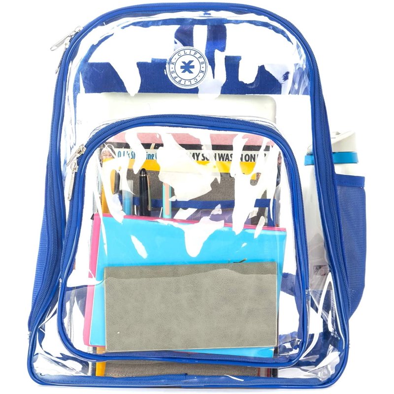 Heavy Duty Clear PVC Backpack Security Bag for Work & School - Royal Blue