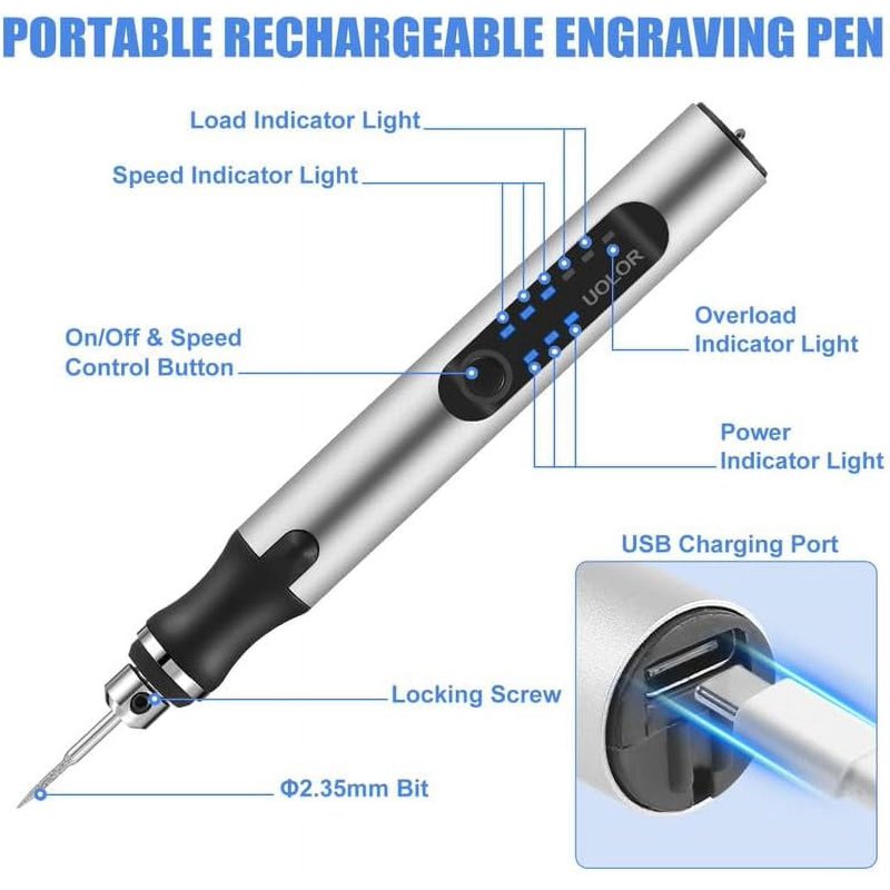 Electric Engraving Pen Kit with 42 Bits - Portable DIY Rotary Tool for Jewelry Wood Metal Glass Etching