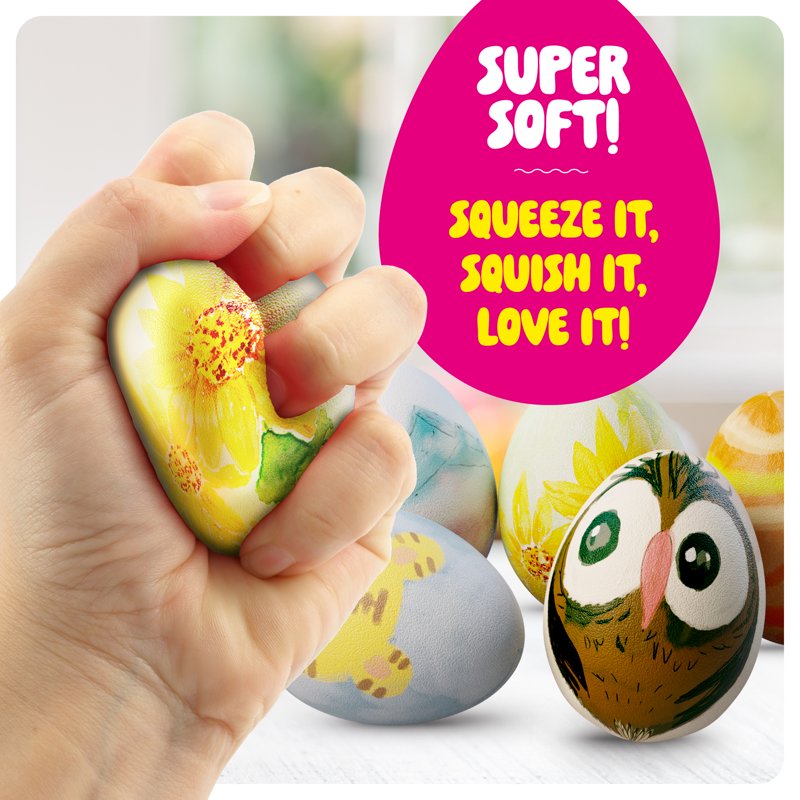 Kids Egg Painting Kit with 6 Squishies, Fabric Paint, Brushes - Easter Craft Set