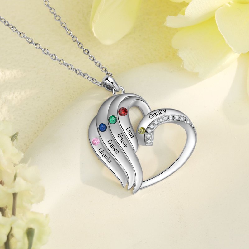 Personalized Brass Family Necklace with Birthstones for Women - Mother Gift