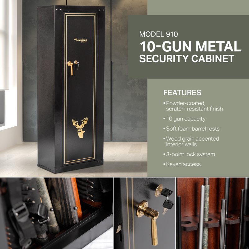 10-Gun Metal Safe Cabinet with Key Lock - Secure Rifle & Shotgun Storage