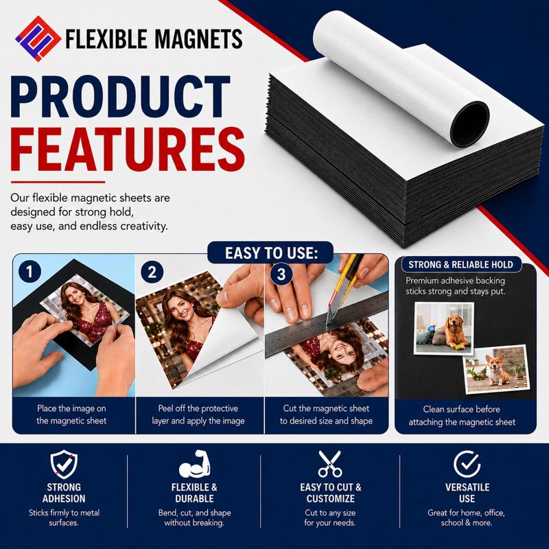Magnetic Sheets with Adhesive Backing - Flexible Magnetic Labels & Crafts, 5x7 Inches, 100 Pack