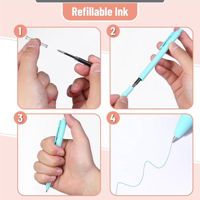 Retractable Gel Pens Set of 12 - Assorted Pastel Colors with Silver Clip